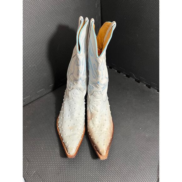 Los Altos Ostrich Cowboy Boots Light Blue Western Womens Size 9.5 Rodeo Leather - Picture 3 of 9